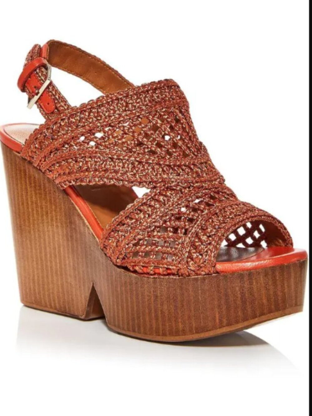 Clergerie Paris Didy Braided Metallic Platform Wedge Sandals Orange Sz 37